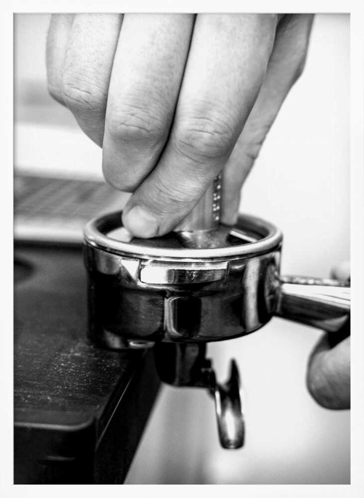 Hand Tamping Espresso Art Print UK — Dark Moody Dark Wall Art — Kitchen — Wall It All Prints