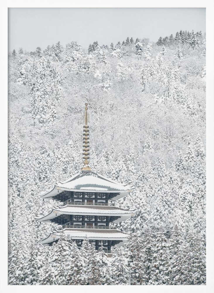 Snowy Japanese Pagoda Art Print UK — Japanese Calm Wall Art — Living Room — Wall It All Prints