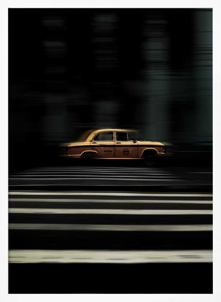 Speeding Yellow Taxi Art Print UK — Dark Moody Vibrant Wall Art — Living Room — Wall It All Prints