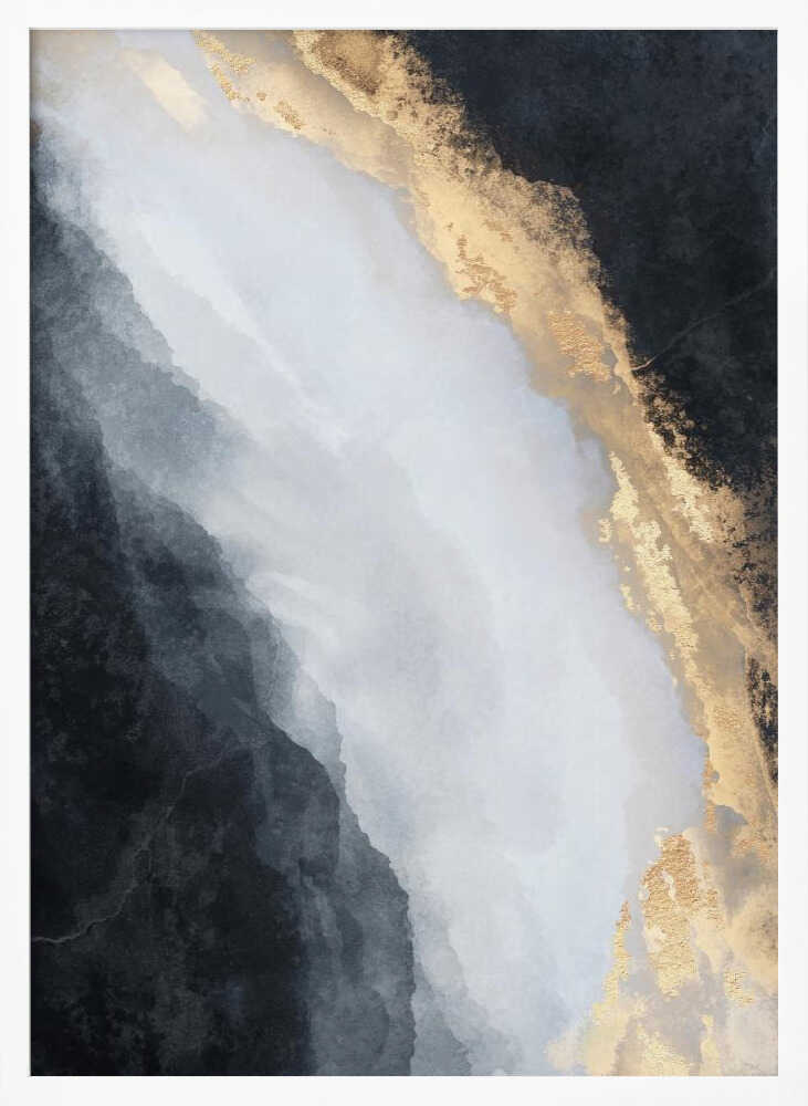 Golden Black Flow abstract wall art print in a white frame