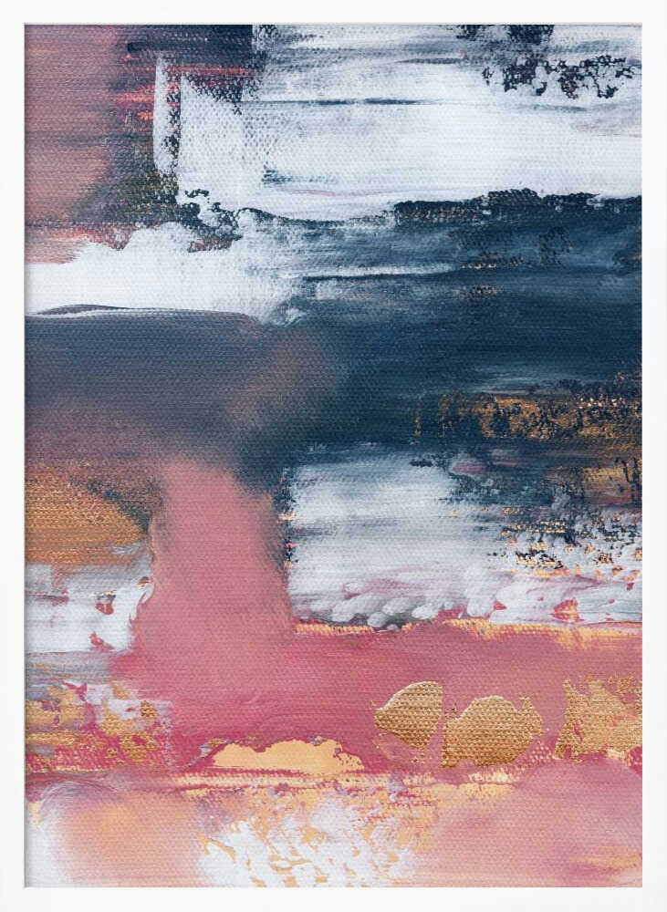 Gold Blush Abstract Layers wall art print in a white frame