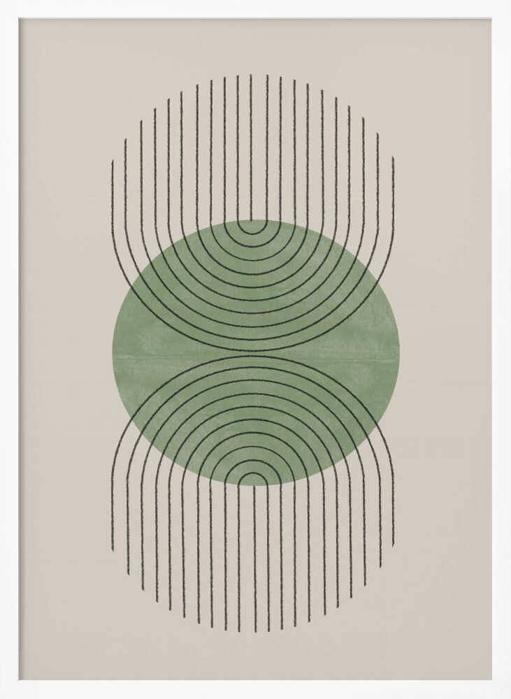 Sage green symmetrical wave shapes on a neutral background, Scandinavian-style abstract wall art print.