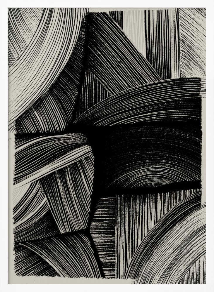 Curved Line Symphony abstract wall art print in a white frame