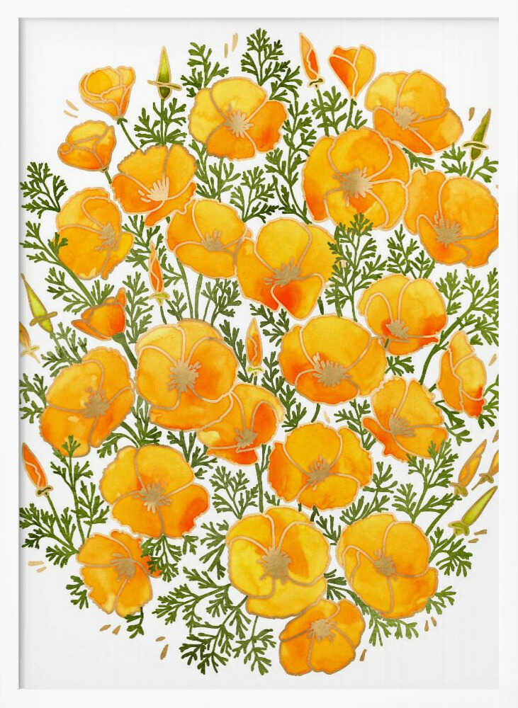 Golden Poppy Blooms Art Print UK — Botanical Vibrant Wall Art — Living Room — Wall It All Prints