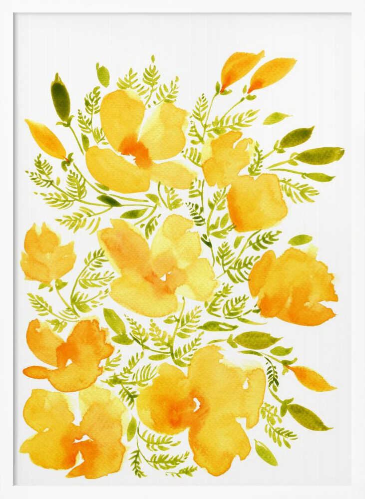Sunny Watercolor Blooms Art Print UK — Botanical Vibrant Wall Art — Living Room — Wall It All Prints