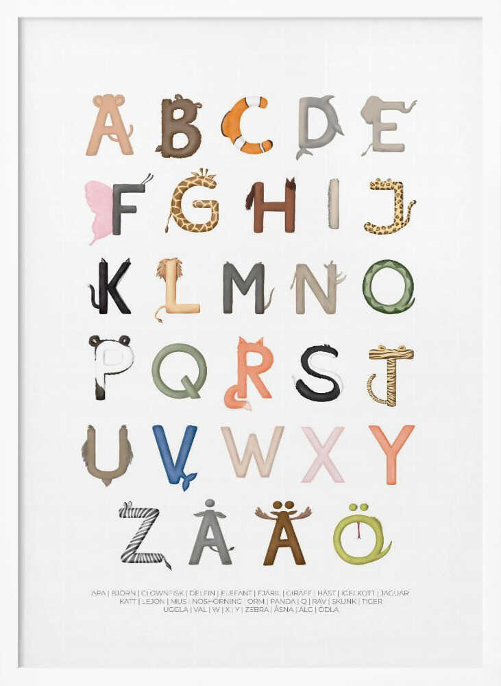 Playful Animal Alphabet Art Print UK — Abstract Vibrant Wall Art — Nursery — Wall It All Prints