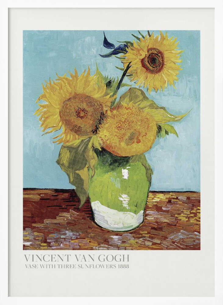 Vase With Three Sunflowers Art Print UK — Botanical Vibrant Wall Art — Living Room — Wall It All Prints