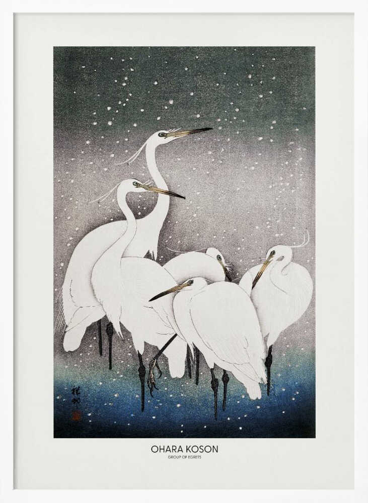 Group Of Egrets Art Print UK — Japanese Vibrant Wall Art — Living Room — Wall It All Prints