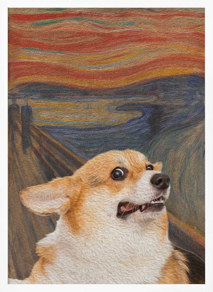 Scared Corgi Scream Art Print UK — Portrait Vibrant Wall Art — Living Room — Wall It All Prints