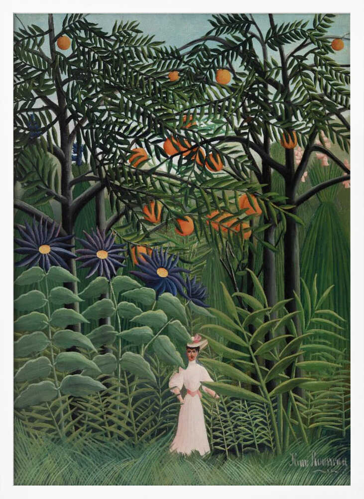Femme Se Promenant Dans Une Foret Exotique