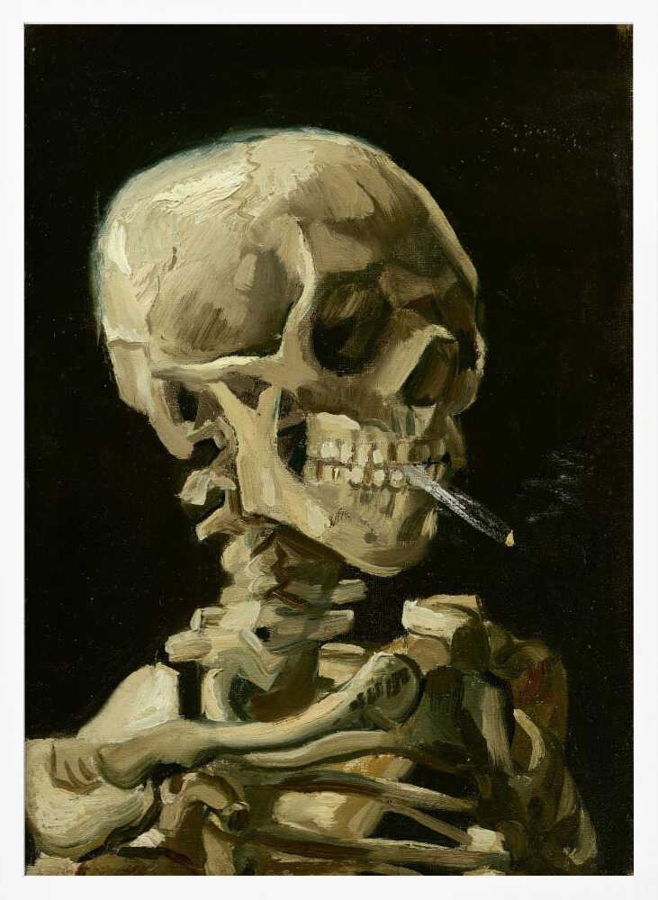Head of a skeleton with a burning cigarette Art Print UK — Dark Moody Dark Wall Art — Living Room — Wall It All Prints