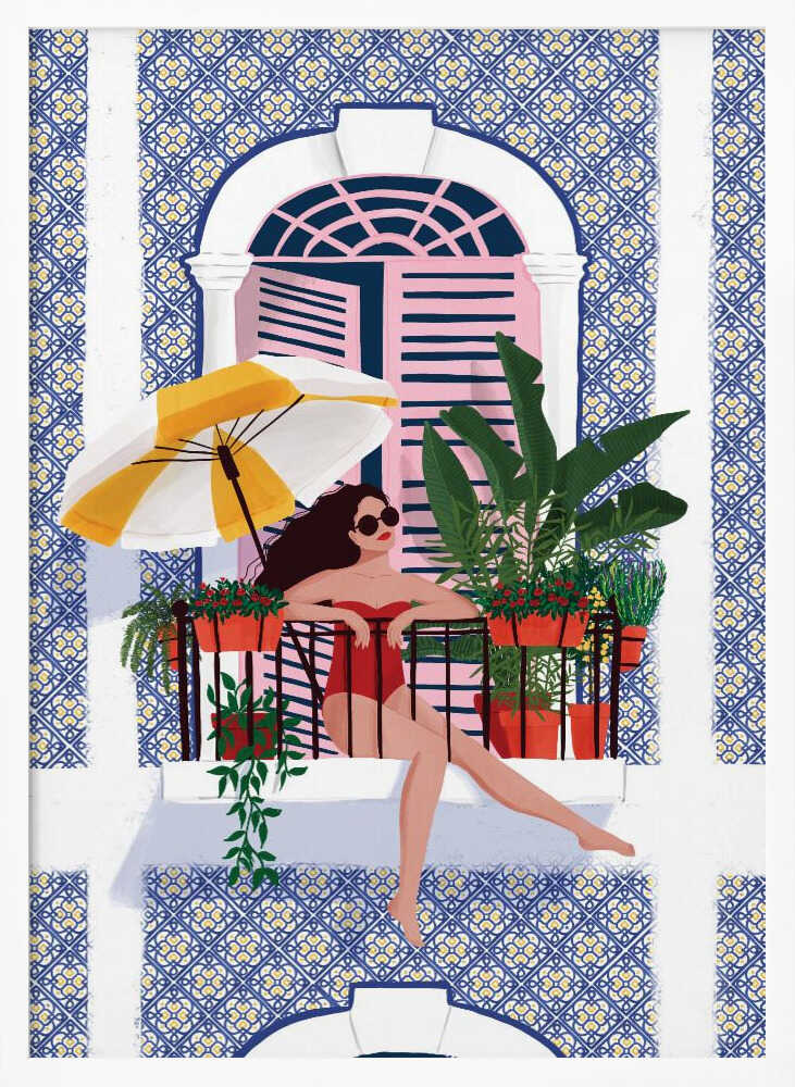 Summer Balcony Retreat Art Print UK — Botanical Vibrant Wall Art — Living Room — Wall It All Prints