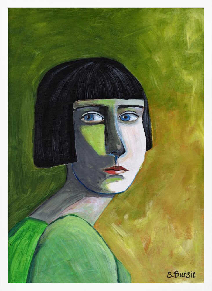 Green Bob Woman Art Print UK — Portrait Vibrant Wall Art — Living Room — Wall It All Prints