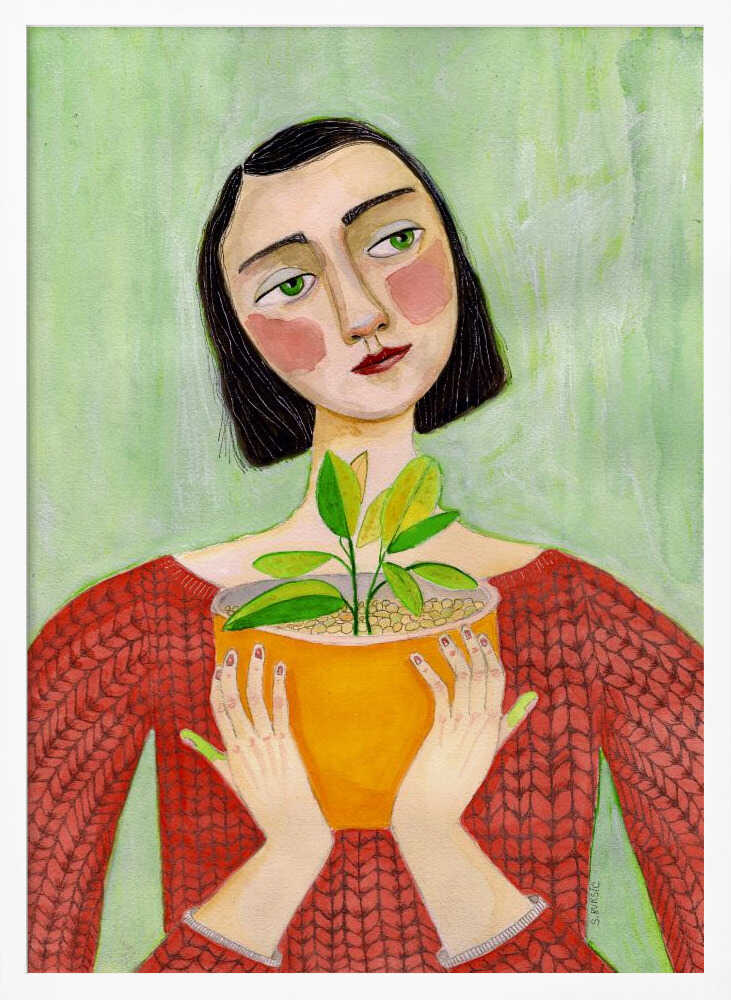 Woman Holding Green Plant Art Print UK — Botanical Vibrant Wall Art — Living Room — Wall It All Prints