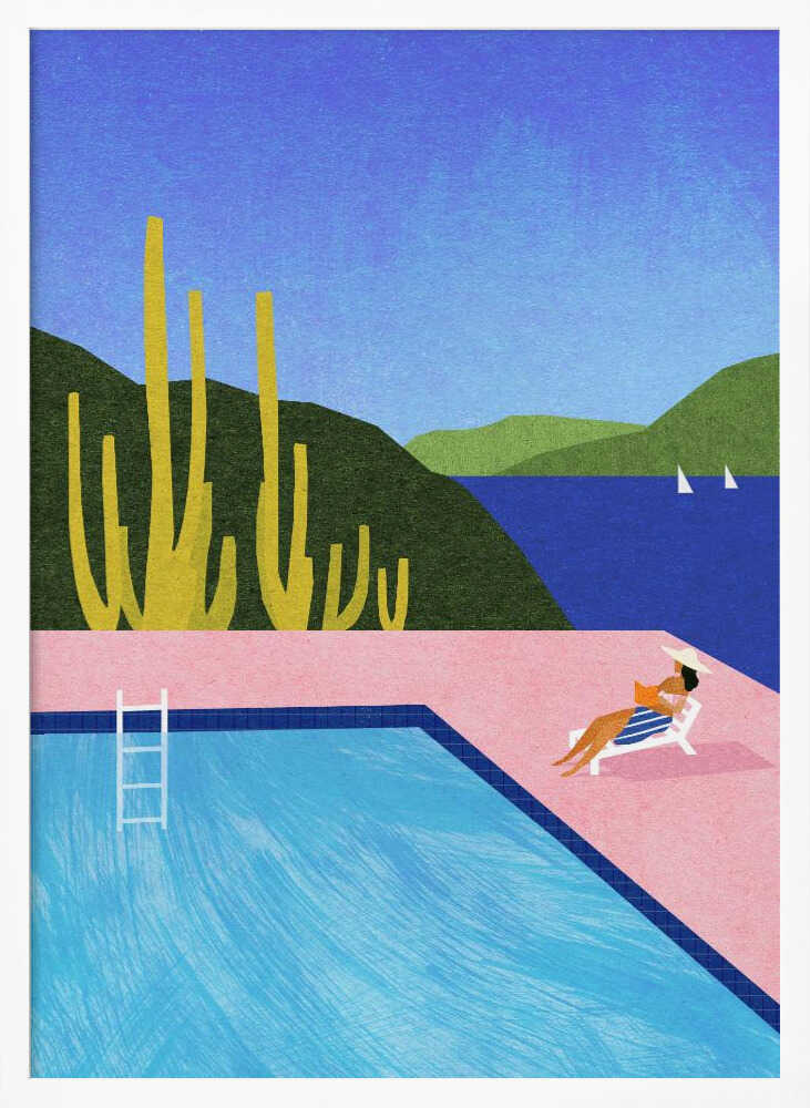 Poolside Ocean View Art Print UK — Portrait Vibrant Wall Art — Bathroom — Wall It All Prints