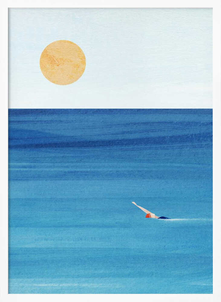 Solitary Ocean Swimmer Art Print UK — Portrait Calm Wall Art — Bedroom — Wall It All Prints