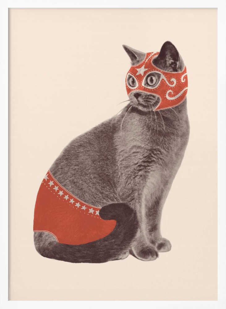 Funny Luchador Cat Art Print UK — Animal Vibrant Wall Art — Living Room — Wall It All Prints