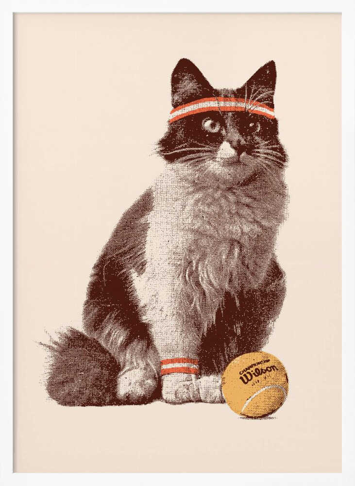 Retro Tennis Cat Art Print UK — Vintage Vibrant Wall Art — Living Room — Wall It All Prints