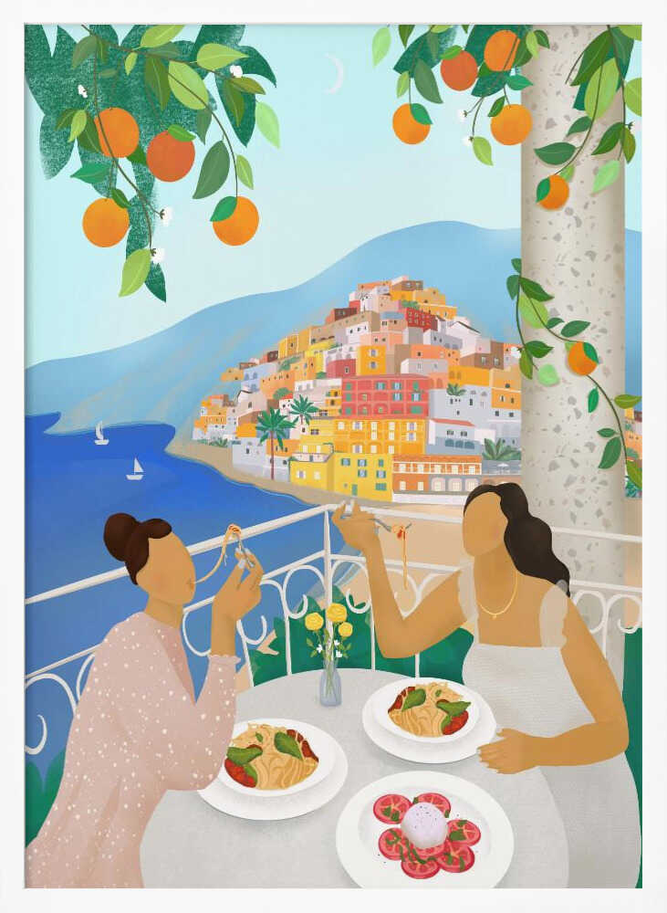 Girls in Positano Art Print UK — Animal Vibrant Wall Art — Kitchen — Wall It All Prints