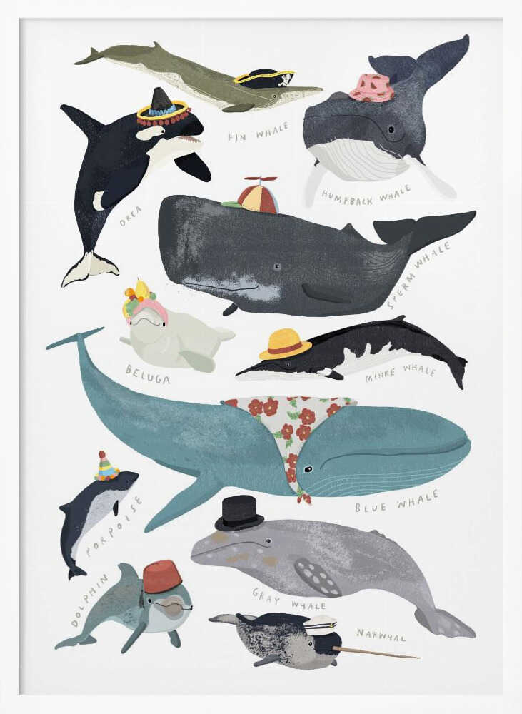 Whales With Hats Art Print UK — Abstract Vibrant Wall Art — Nursery — Wall It All Prints