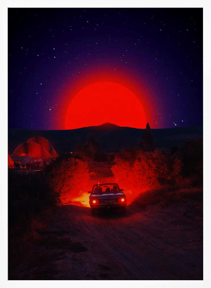Red Sun Night Drive Art Print UK — Dark Moody Dark Wall Art — Bathroom — Wall It All Prints
