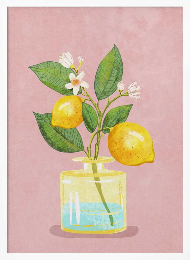 Lemon Bunch In Vase Art Print UK — Botanical Vibrant Wall Art — Kitchen — Wall It All Prints
