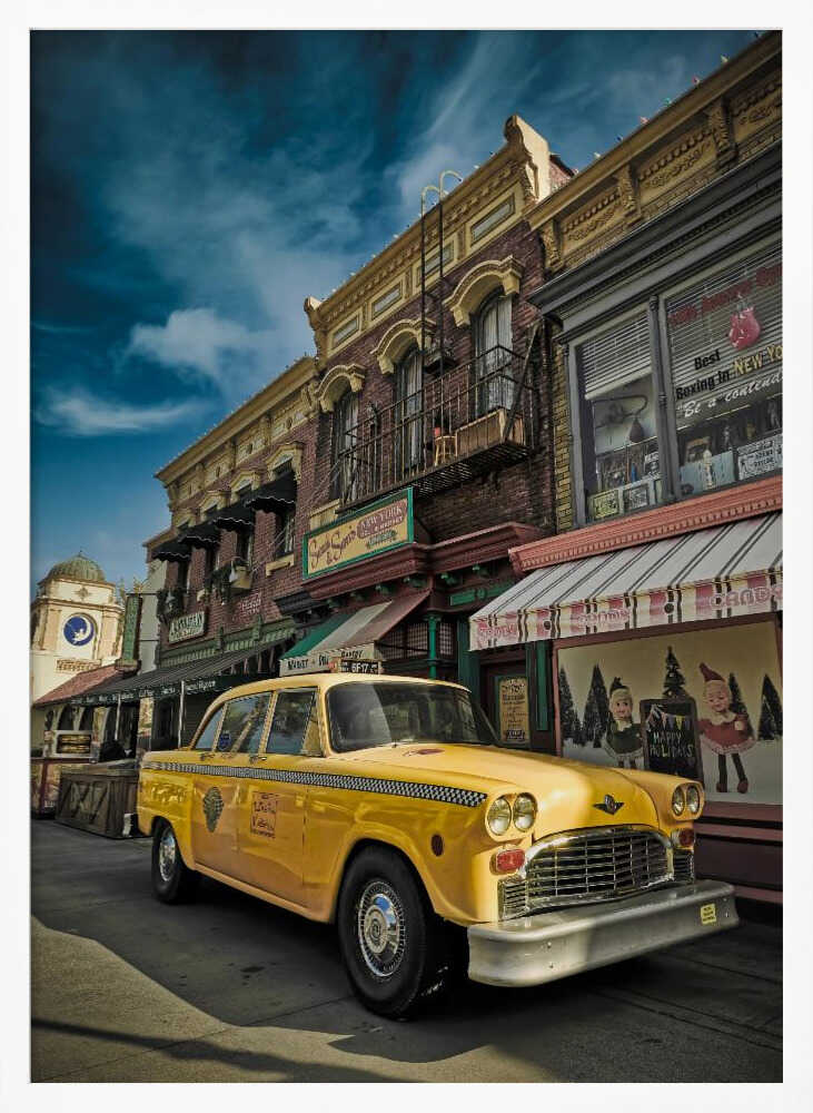 Vintage Yellow Cab Art Print UK — Dark Moody Vibrant Wall Art — Living Room — Wall It All Prints