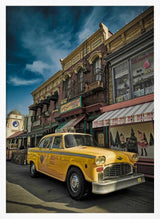 Vintage Yellow Cab Art Print UK — Dark Moody Vibrant Wall Art — Living Room — Wall It All Prints