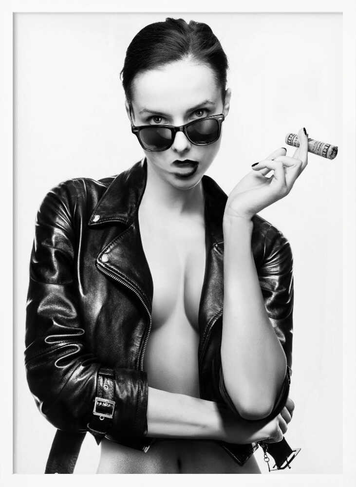 Edgy Woman Leather Jacket Art Print UK — Portrait Vibrant Wall Art — Living Room — Wall It All Prints