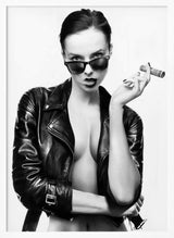 Edgy Woman Leather Jacket Art Print UK — Portrait Vibrant Wall Art — Living Room — Wall It All Prints