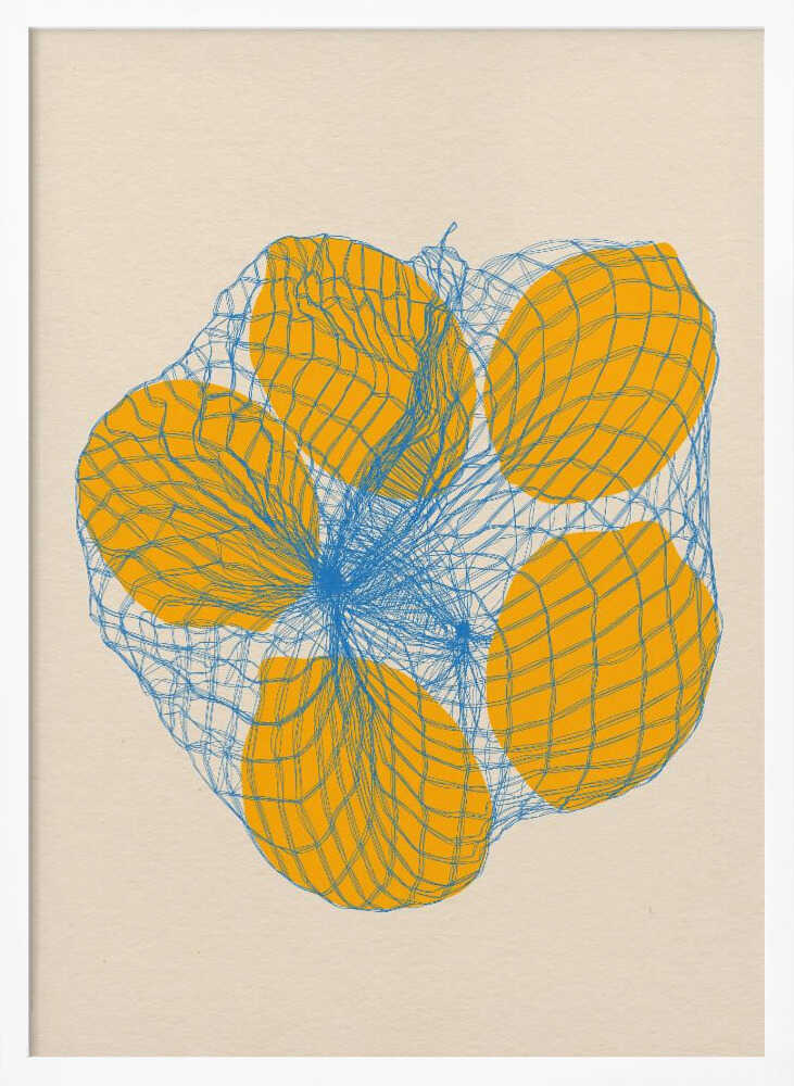Five Lemons In a Net Bag Art Print UK — Food Vibrant Wall Art — Kitchen — Wall It All Prints