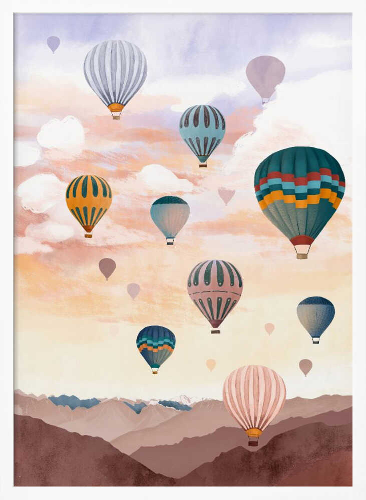 Airballoon Sky Art Print UK — Landscape Vibrant Wall Art — Nursery — Wall It All Prints