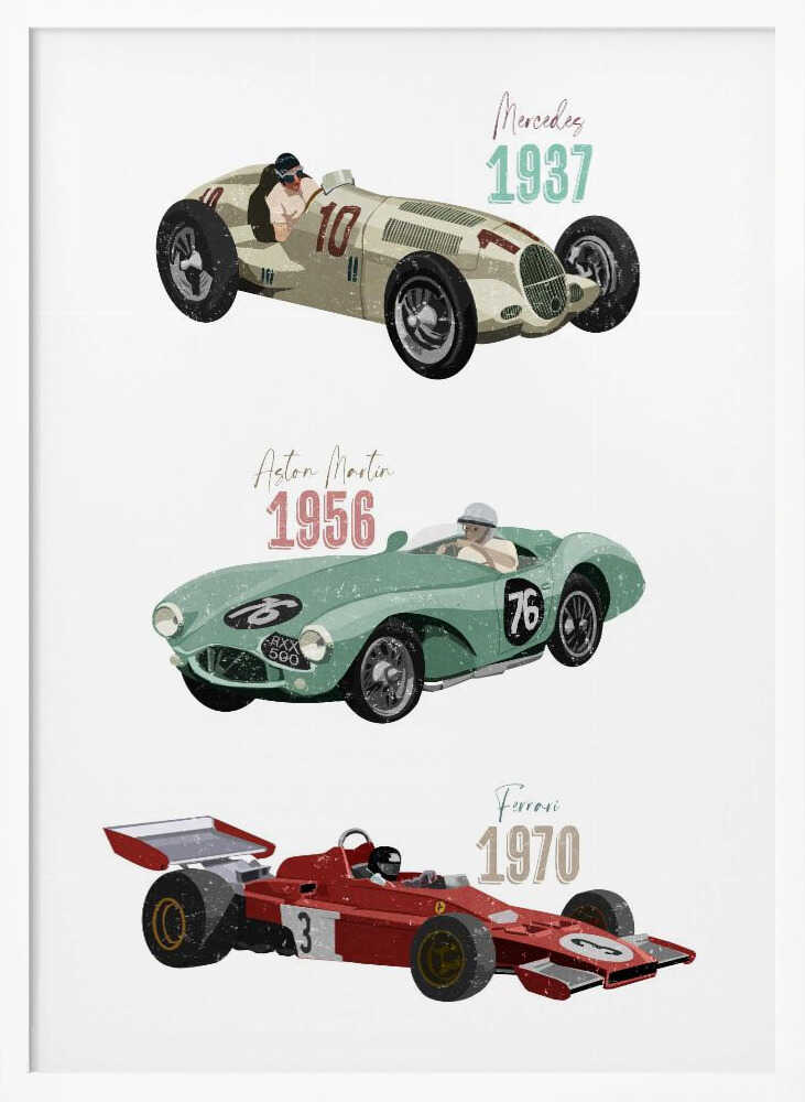 Vintage Racecars Art Print UK — Abstract Vibrant Wall Art — Nursery — Wall It All Prints