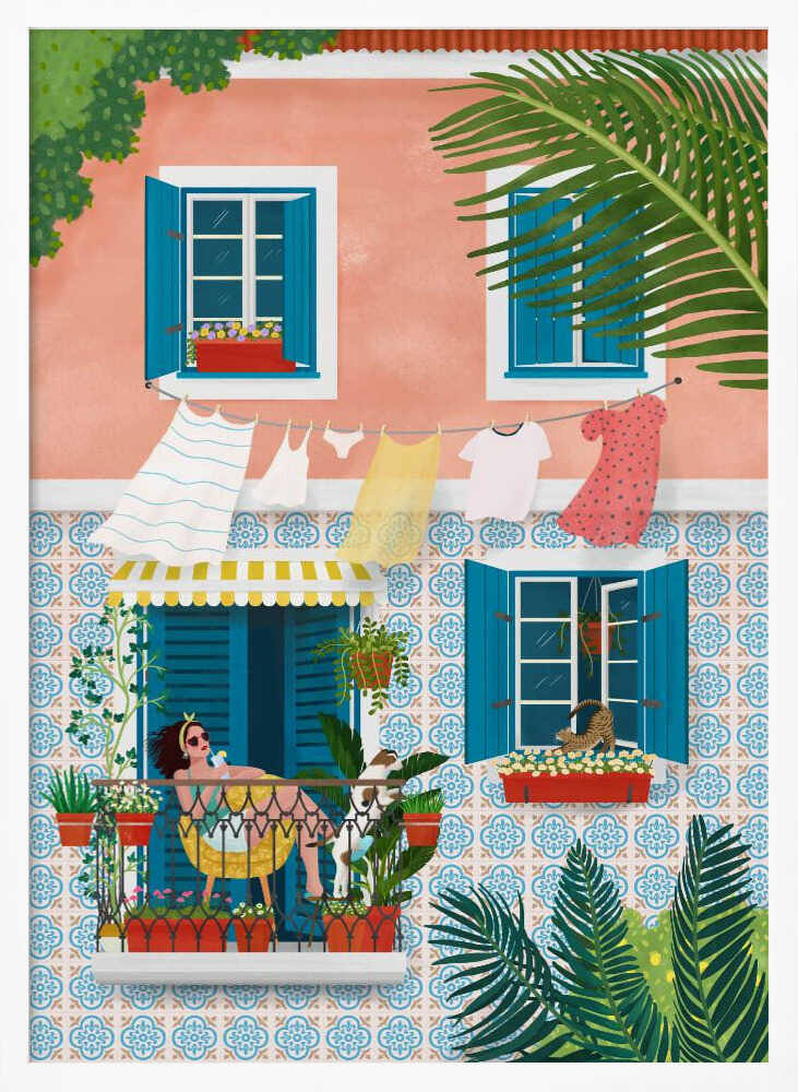 Relaxing Summer Balcony Art Print UK — Botanical Vibrant Wall Art — Bathroom — Wall It All Prints