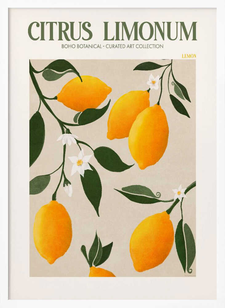 Golden Citrus Delight Art Print UK — Botanical Vibrant Wall Art — Kitchen — Wall It All Prints