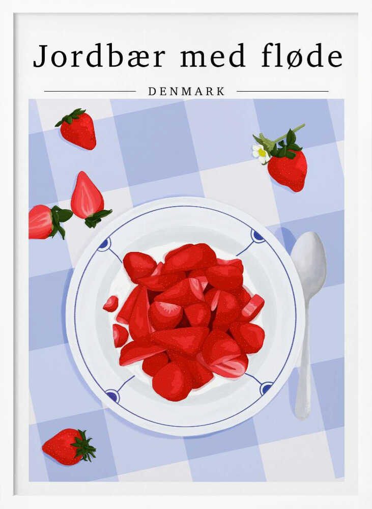 Jordbær Med Fløde Art Print UK — Food Vibrant Wall Art — Kitchen — Wall It All Prints