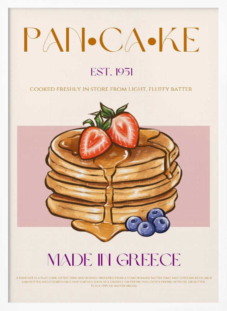 Fluffy Pancakes with Berries Art Print UK — Vintage Vibrant Wall Art — Kitchen — Wall It All Prints