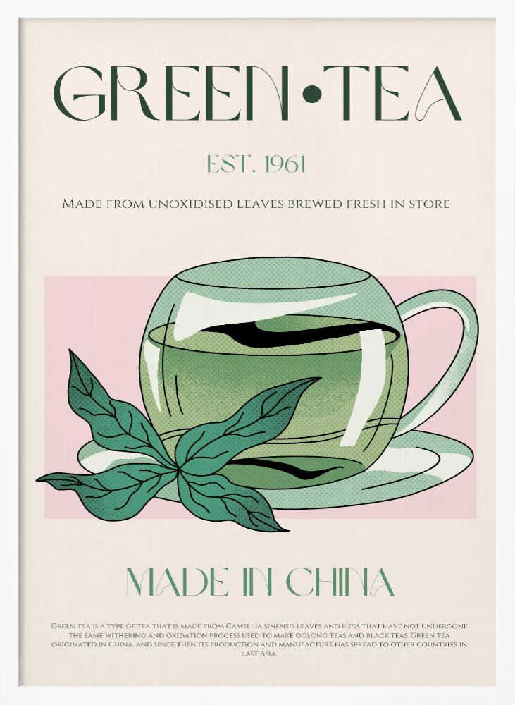 Fresh Green Tea Illustration Art Print UK — Botanical Calm Wall Art — Kitchen — Wall It All Prints