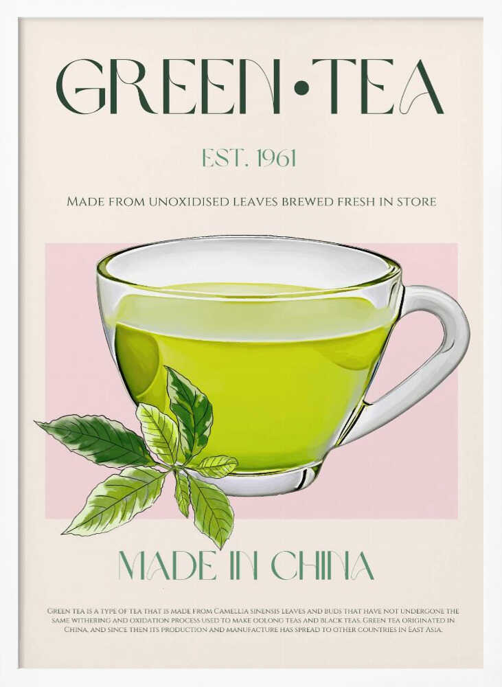 Fresh Green Tea Art Print UK — Botanical Fresh Wall Art — Kitchen — Wall It All Prints