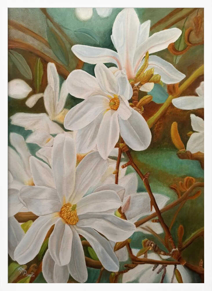 Blooming White Magnolia Art Print UK — Botanical Vibrant Wall Art — Living Room — Wall It All Prints