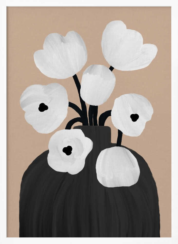 White Blooms Black Vase Art Print UK — Botanical Fresh Wall Art — Living Room — Wall It All Prints