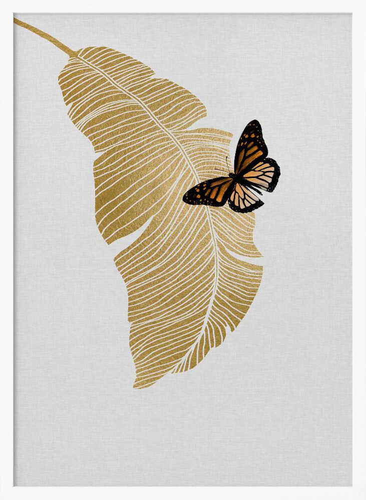 Golden Leaf Butterfly Art Print UK — Botanical Dark Wall Art — Office — Wall It All Prints