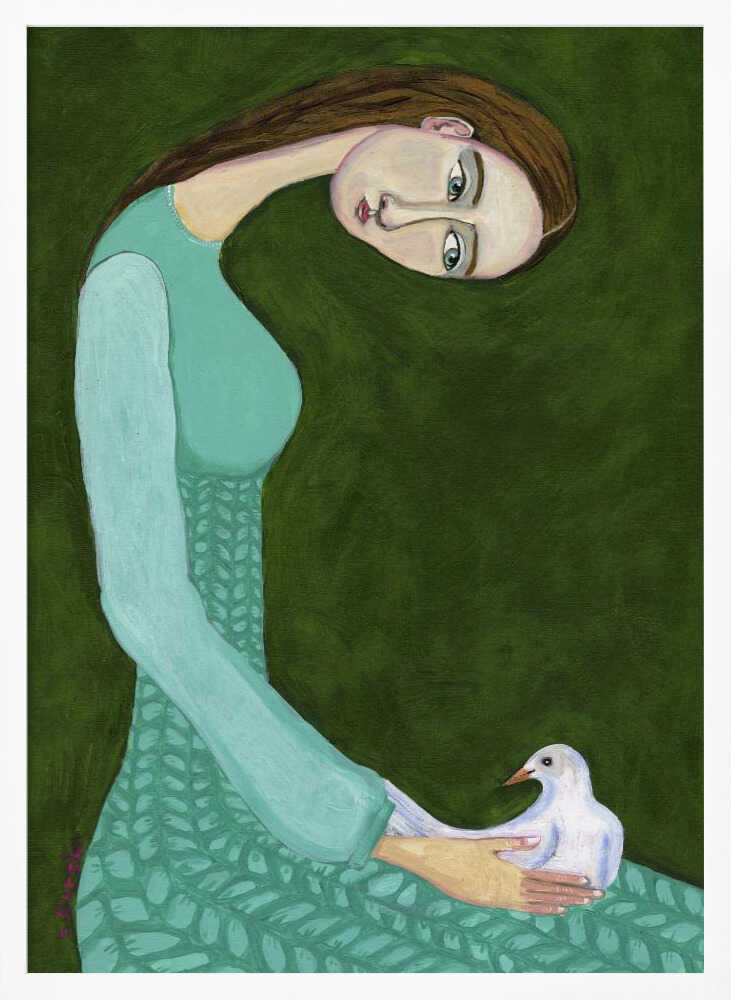 Serene Woman and Dove Art Print UK — Portrait Fresh Wall Art — Living Room — Wall It All Prints