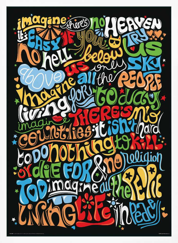 Imagine Peace Words Art Print UK — Abstract Vibrant Wall Art — Living Room — Wall It All Prints