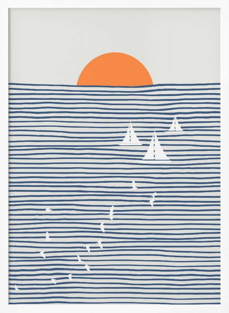 Ocean Sunset Sailboats Art Print UK — Abstract Vibrant Wall Art — Office — Wall It All Prints