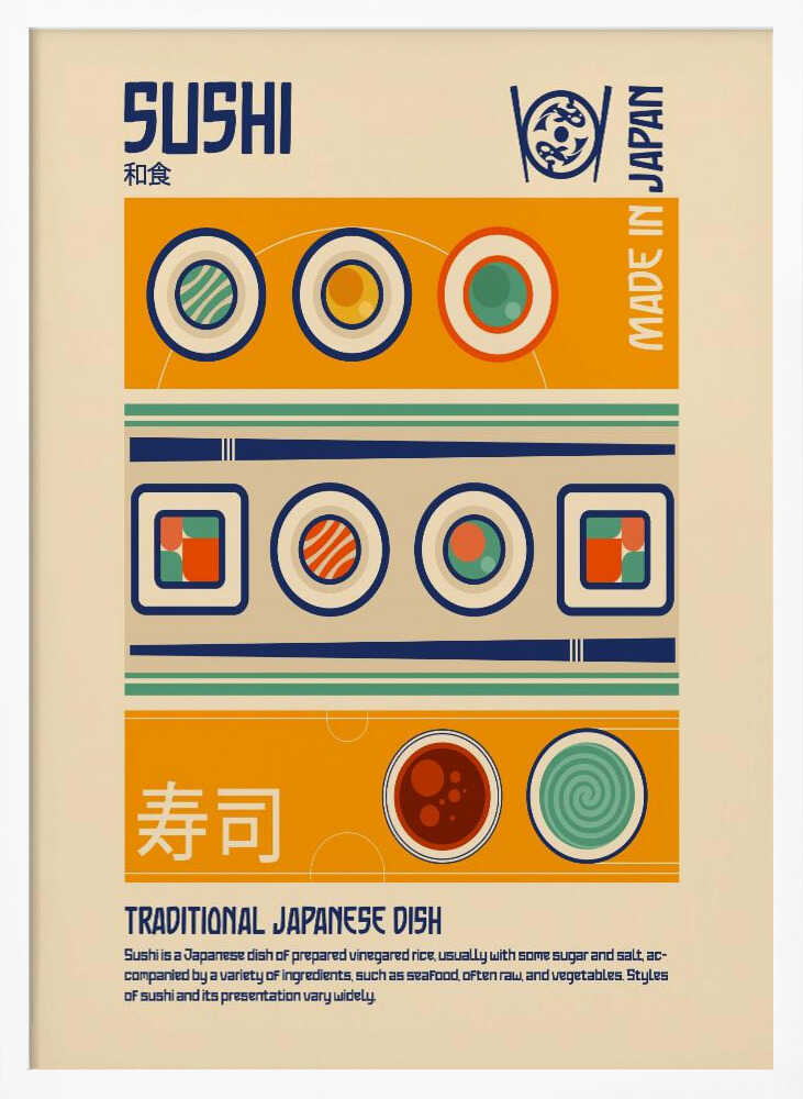 Sushi Japanese Food Print Art Print UK — Japanese Vibrant Wall Art — Kitchen — Wall It All Prints