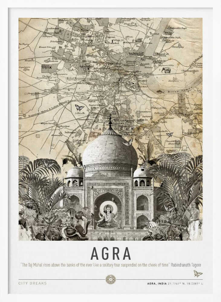 Vintage Taj Mahal Map Art Print UK — Abstract Vibrant Wall Art — Living Room — Wall It All Prints