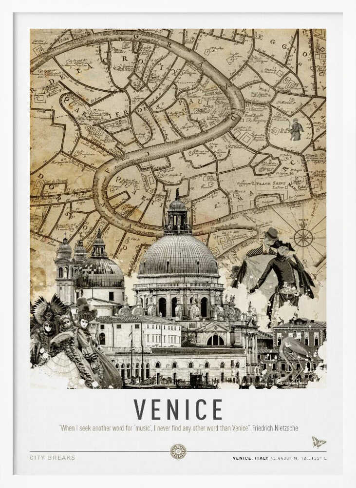 Vintage Venice Map Art Print UK — Abstract Vibrant Wall Art — Living Room — Wall It All Prints