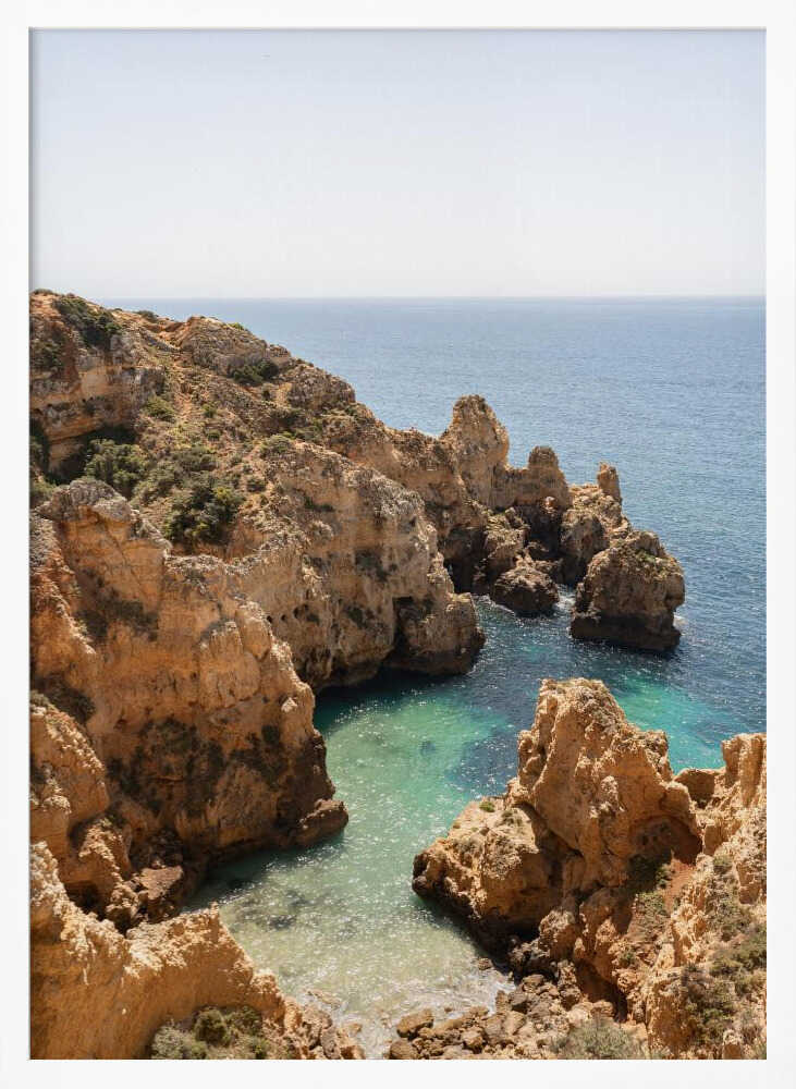 Golden Cliffs Azure Ocean Art Print UK — Landscape Vibrant Wall Art — Living Room — Wall It All Prints