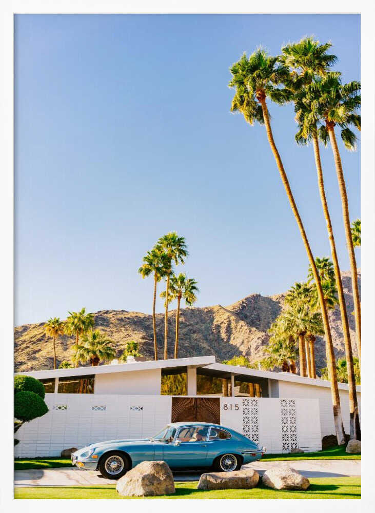 Midcentury Modern Blue Car Art Print UK — Botanical Minimal Wall Art — Living Room — Wall It All Prints